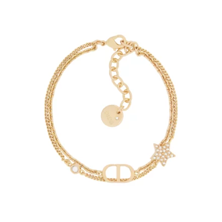 Petit CD Double Bracelet Gold-Finish Metal and White Crystals