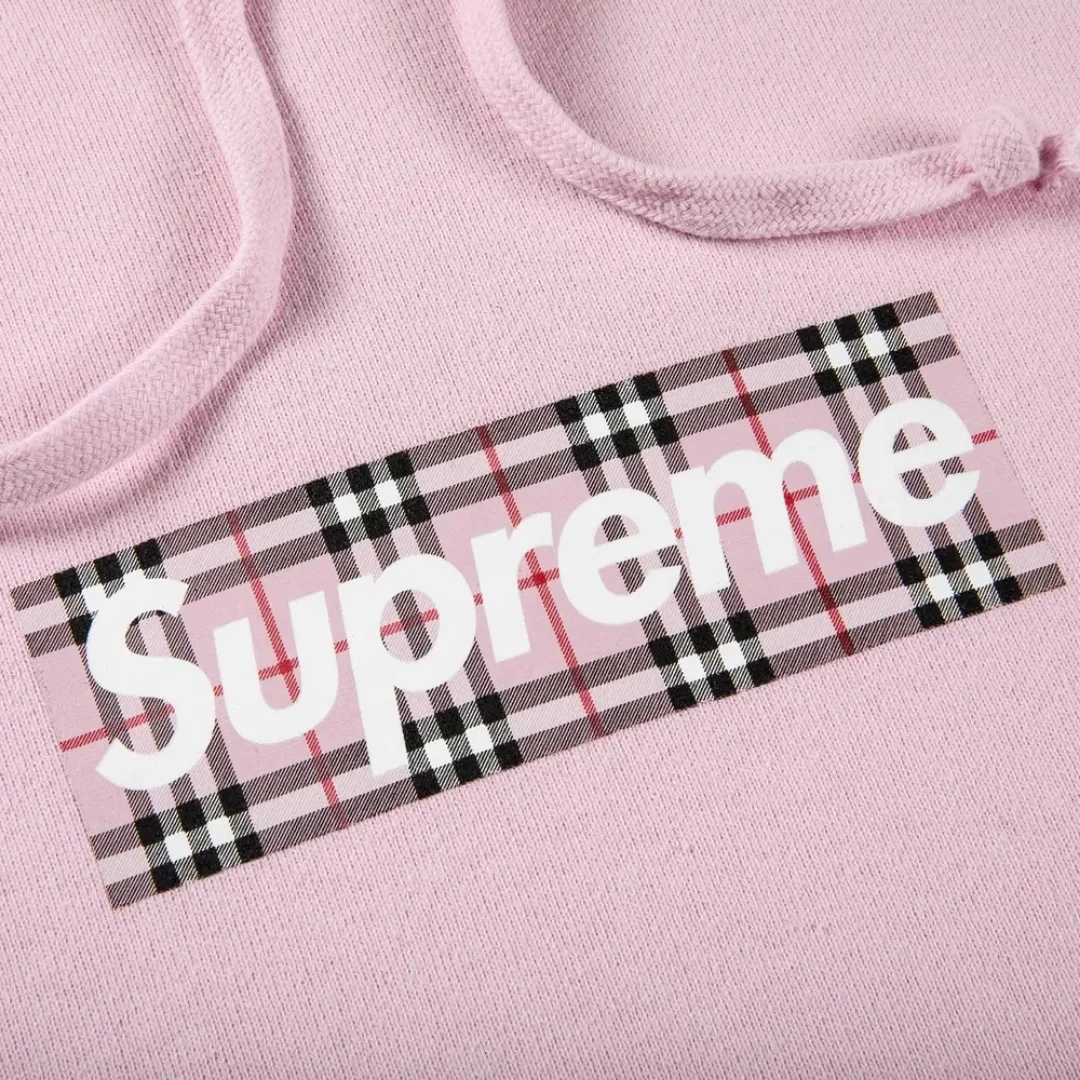 Supreme Burberry Box Logo Hoodie Light Pink 1