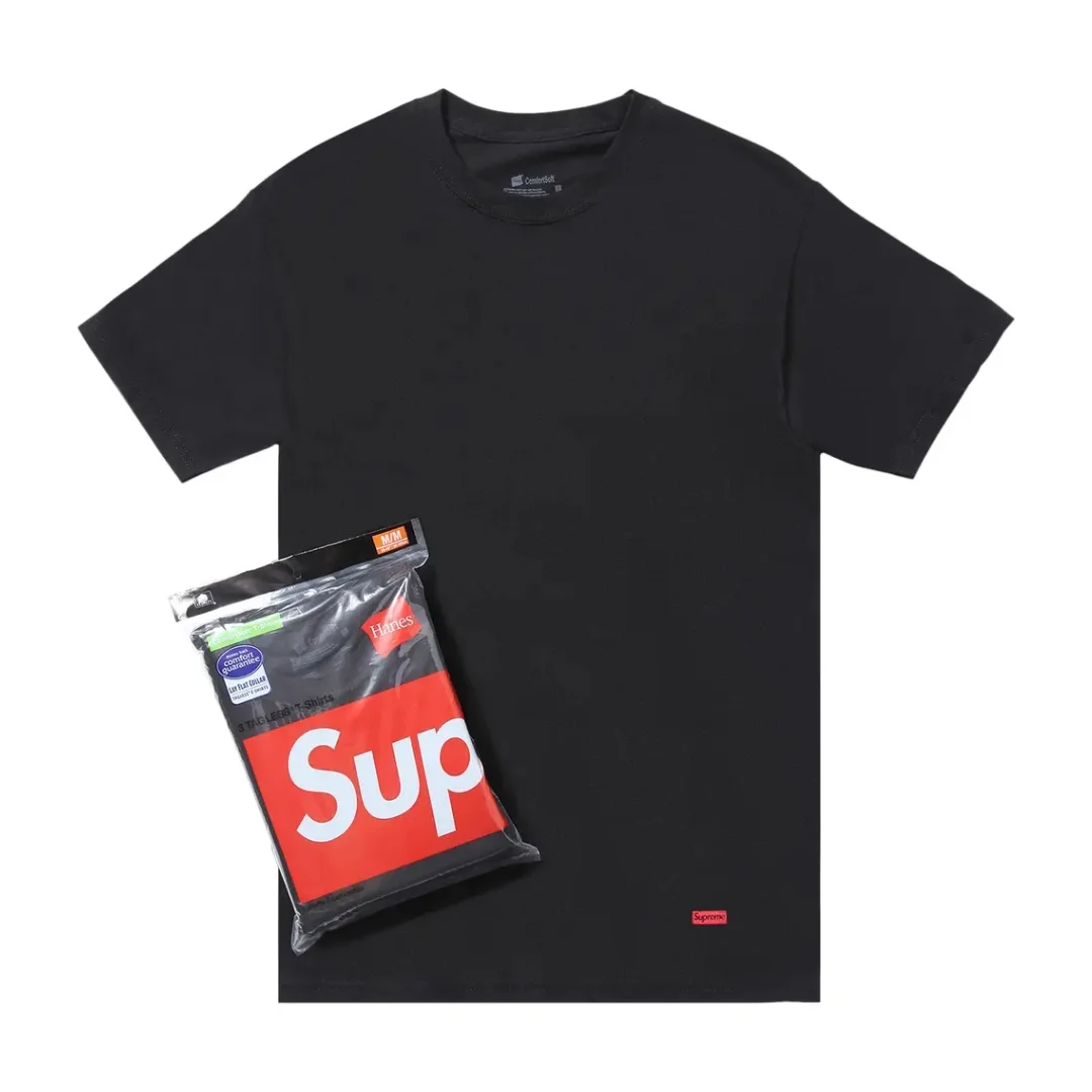 Supreme x Hanes Tagless Tees Black